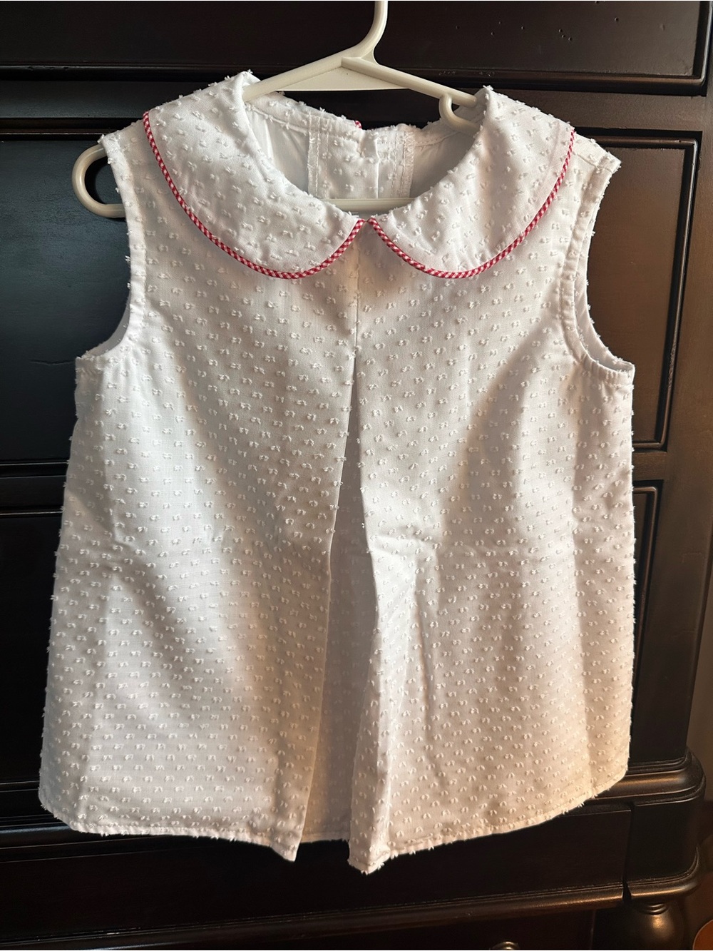 White Peter Pan Collar Sleeveless Top with Red Trim